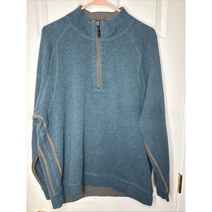 Tommy Bahama Sweater Mens Large Blue Reversible Quarter Zip Pullover Cotton